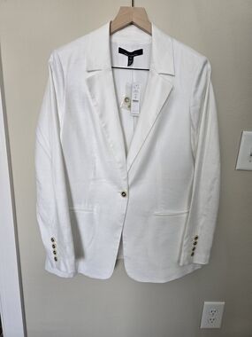 NWT White House Black Market Longline White Linen Tailored Blazer